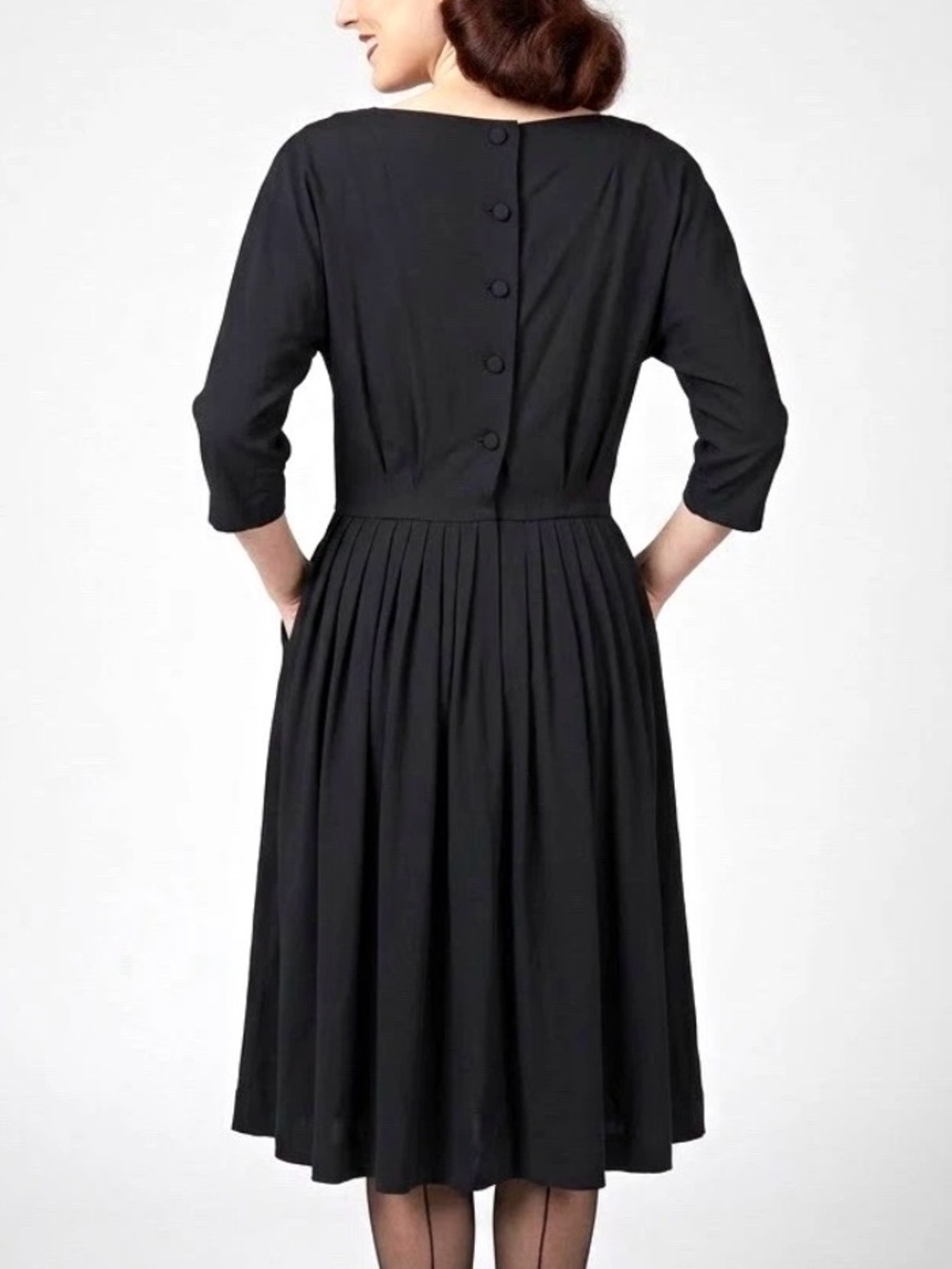 1960s Vintage Sakowitz Joe Frank Black Midi Dress Dark Academia Whimsigoth Small